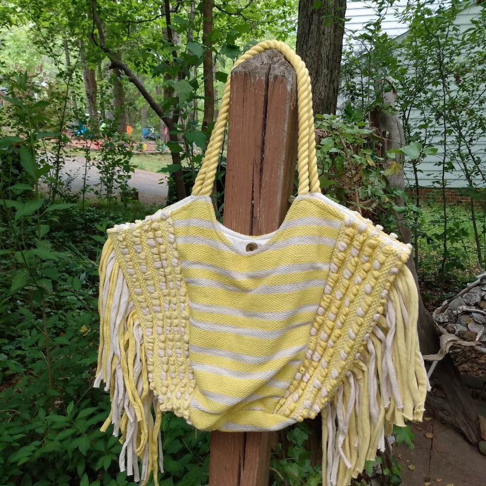 No boundaries new cotton fringe boho bag yellow white striped